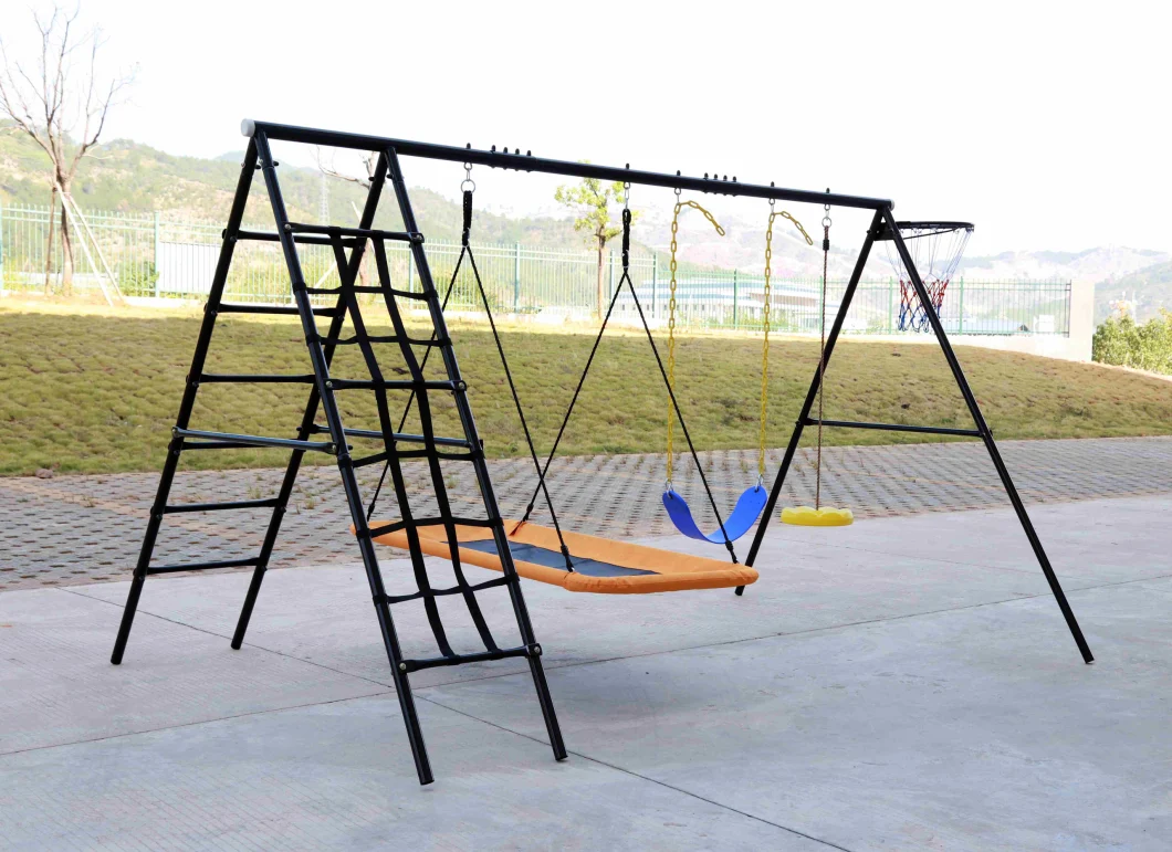 5 in 1 Swing Sets with Heavy Duty Double Reinforced, 440lbs Saucer Swing, Climbing Rope Ladder, Basketball Hoop